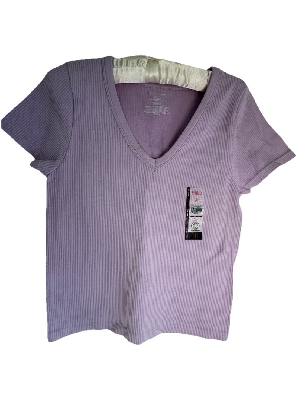 Time and Tru Women’s Ribbed V Neck T-Shirt XXL (JR) Lavender Short Sleeve NWT